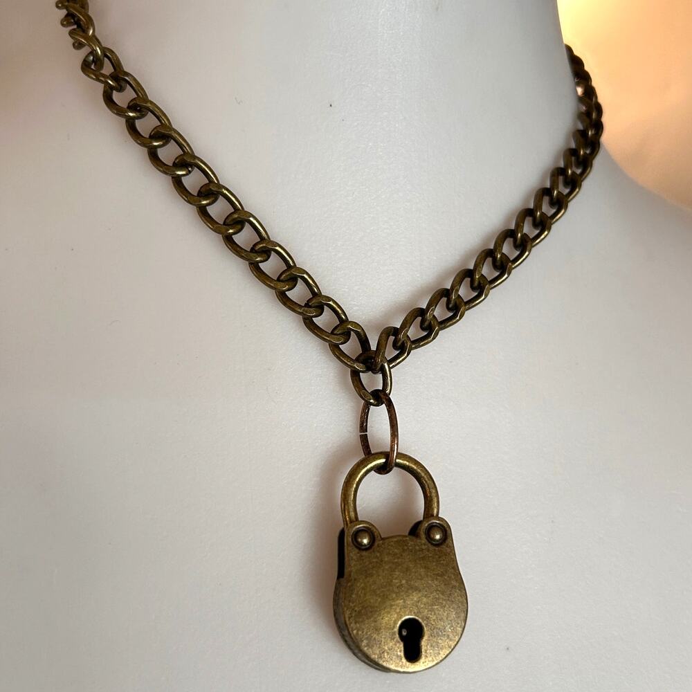 Steampunk Padlock & Key Necklace - OOAK Antique Bronze Industrial Curb Chain